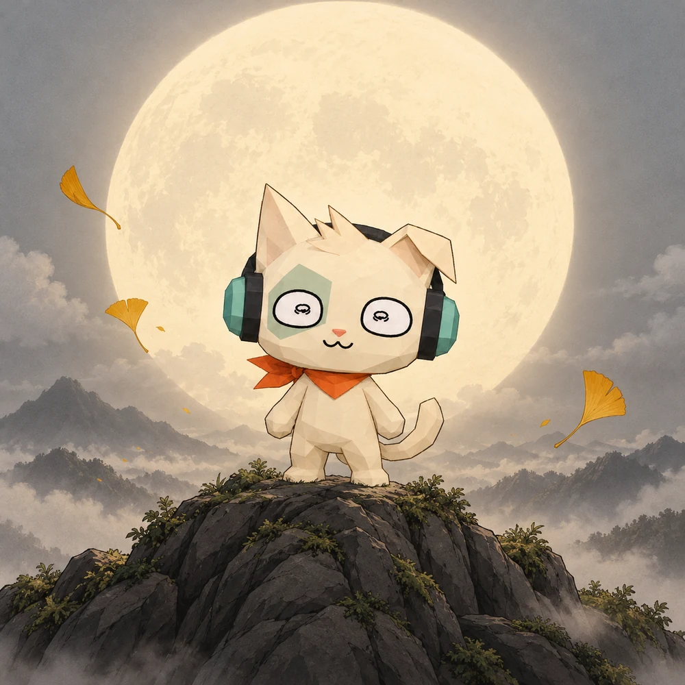 KOYO standing on a moonlit mountain peak