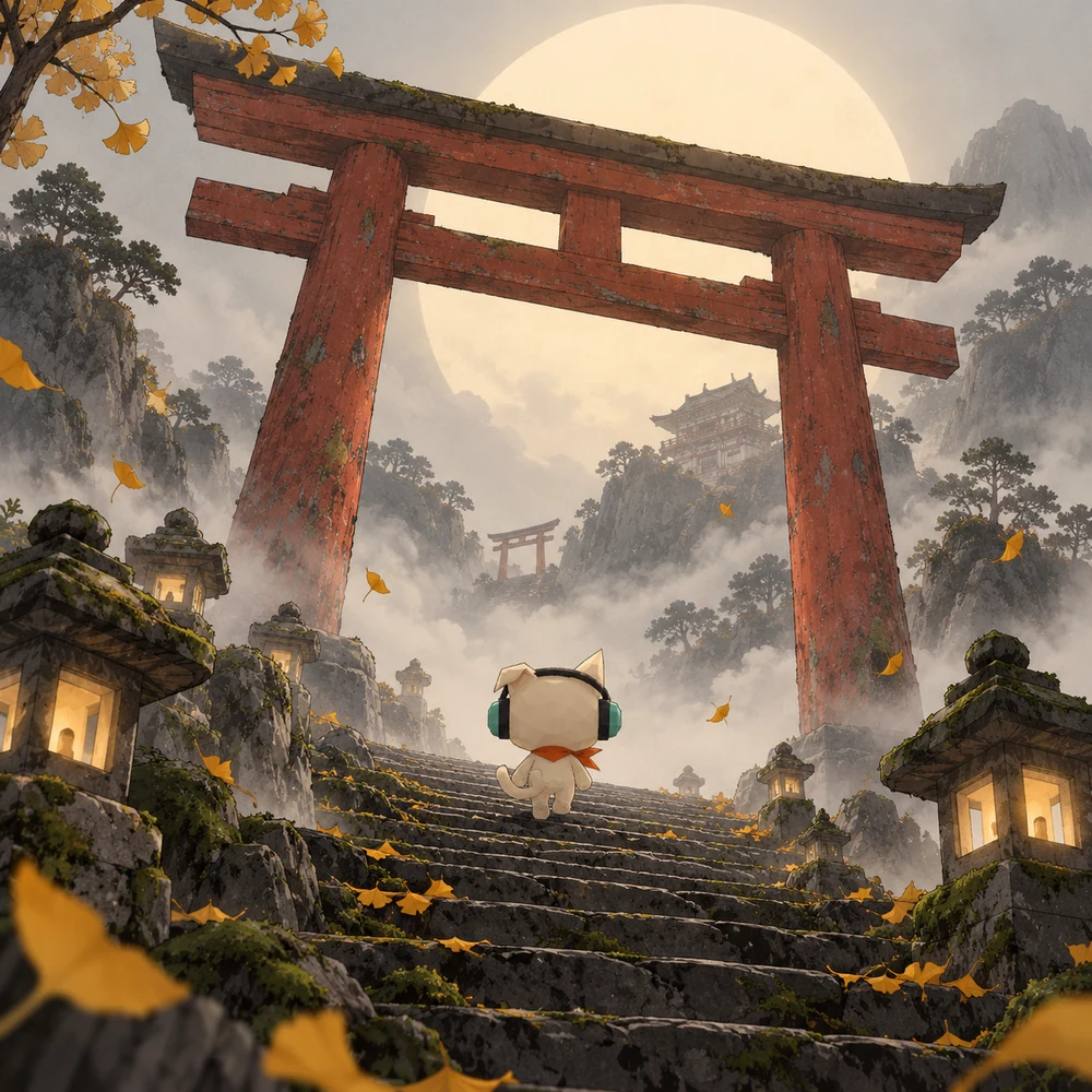 KOYO approaching an old shrine gate